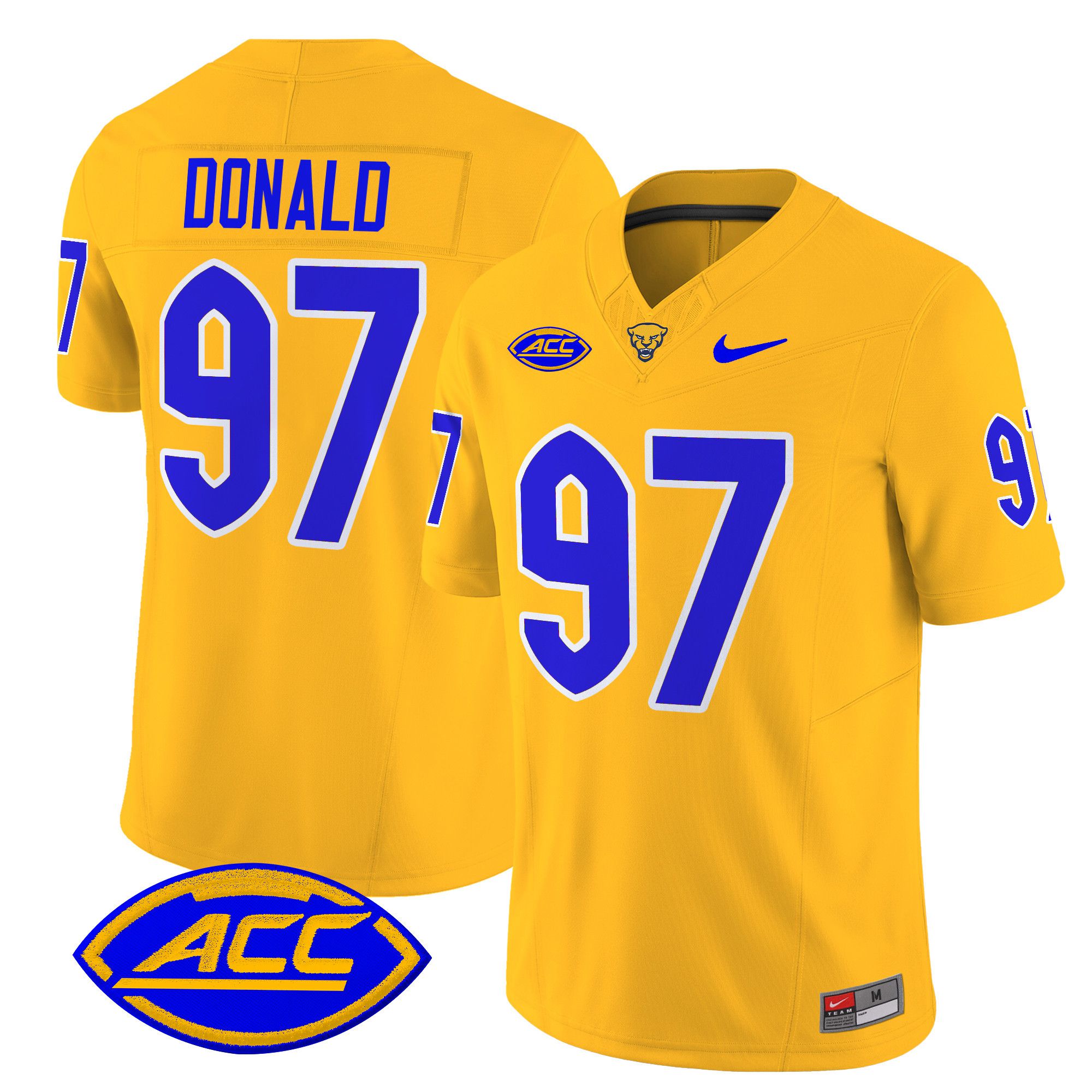 Men Pittsburgh Panthers #97 Donald Yellow Nike 2024 Vapor Limited NCAA Jersey